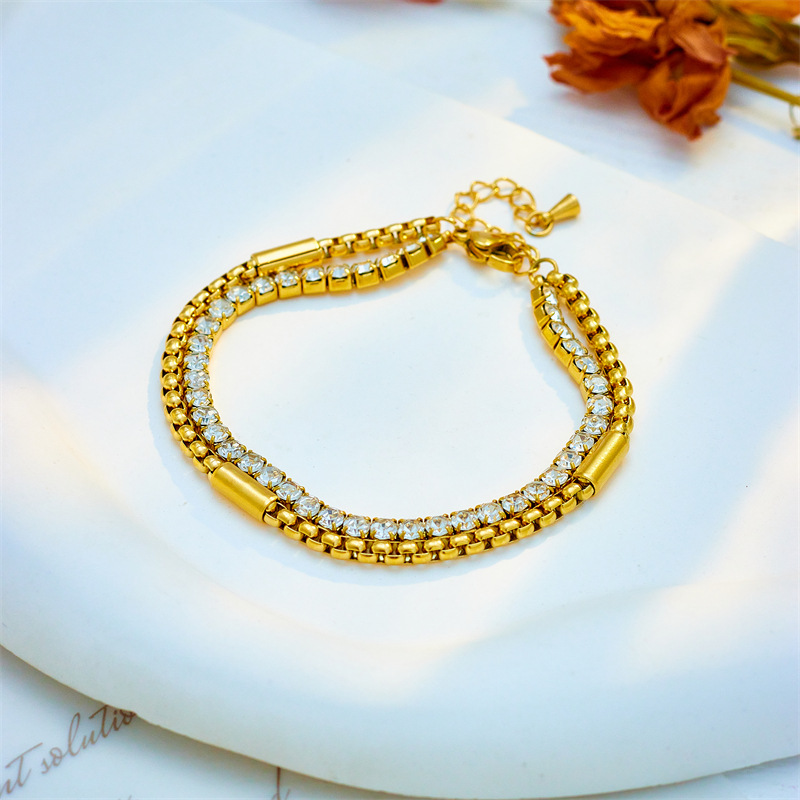 European and American fashion punk creative hip-hop personality niche versatile diamond-studded multi-layer titanium steel chain jewelry bracelet_voghion.com