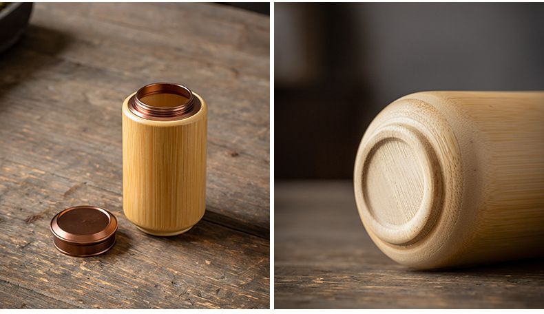 Bamboo Tea Caddy Handmade Wood with Chinese Style Portable Bamboo Tea Tube Storage Container Sealed for Household Use_voghion.com