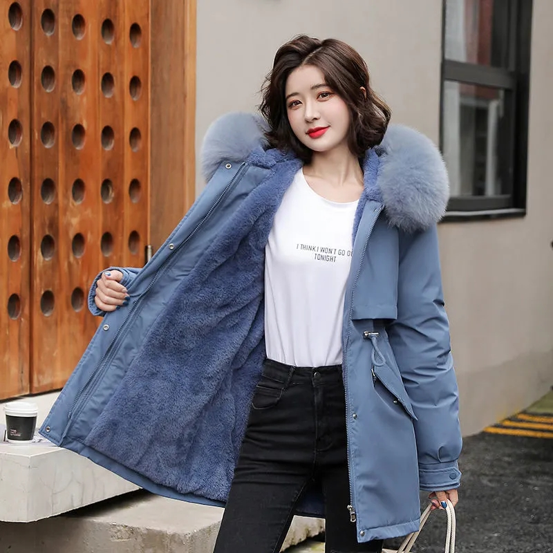 Parka con capucha para mujer, abrigo largo a la moda con forro de lana, Parkas ajustadas con Cuello de piel, ropa cálida para la nieve acolchada, novedad de 2023_voghion.com