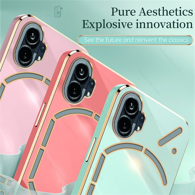 Luxe Vierkante Plating Gouden Frame Schokbestendige Case Voor Niets Telefoon 1 NothingPhone1 5G Camera Bescherm Cover Geen Ding Phon_voghion.com