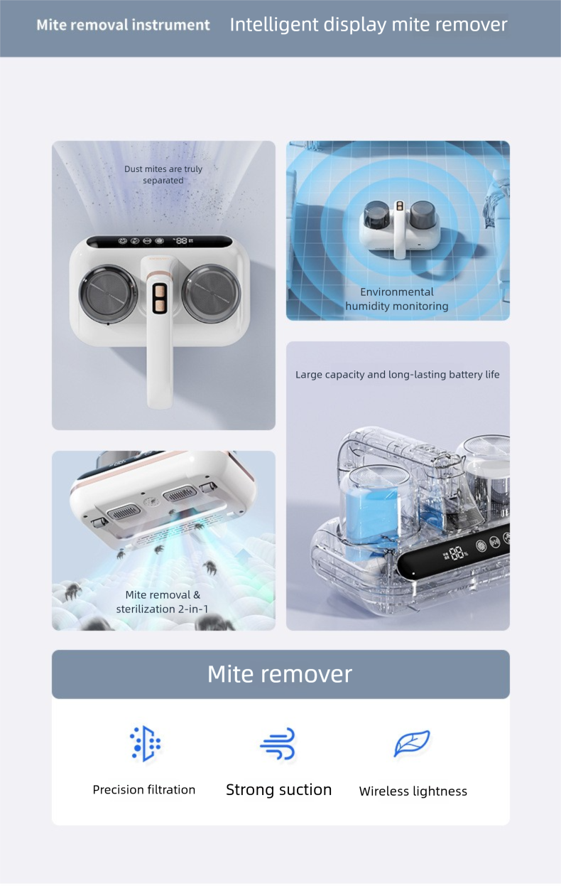 Aspirapolvere UV senza fili 2 in 1 - Aspirapolvere a forte aspirazione per la rimozione degli acari per divani letto e collettore di polvere per sterilizzazione_voghion.com