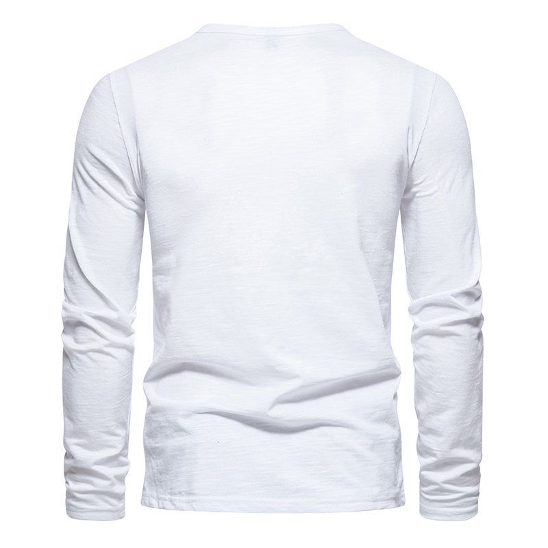 Hierscht a Wanter Neit Einfarwegt Ënnen Dräiknäppchen Henry Neck Männer Laangärm T-Shirt Top_voghion.com