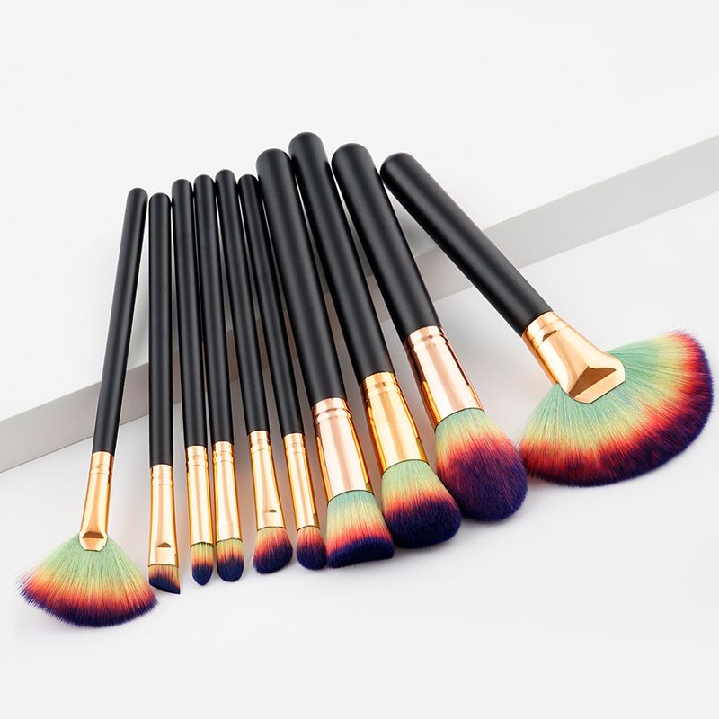 Conjunto de 10 pincéis de maquiagem para cabelo preto de quatro cores_voghion.com