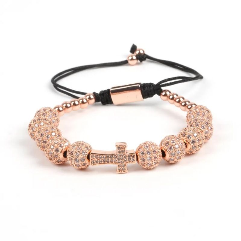 Schmuck & Zubehör Heißer verkauf hand gewebt einstellbar micro intarsien 8mm zirkon ball kreuz charme hand gewebt spitze armband_voghion.com