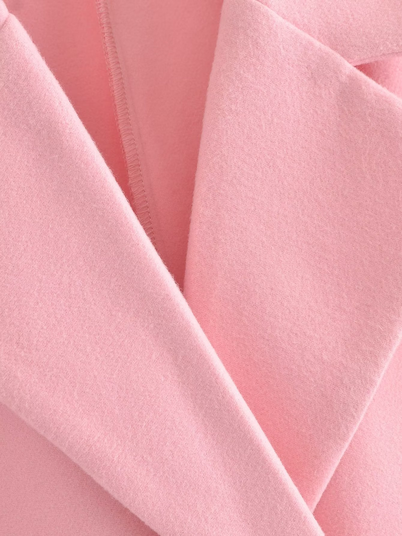 Dames kleine frisse revers lange mouwen dubbelrijs ontwerp roze trenchcoat_voghion.com