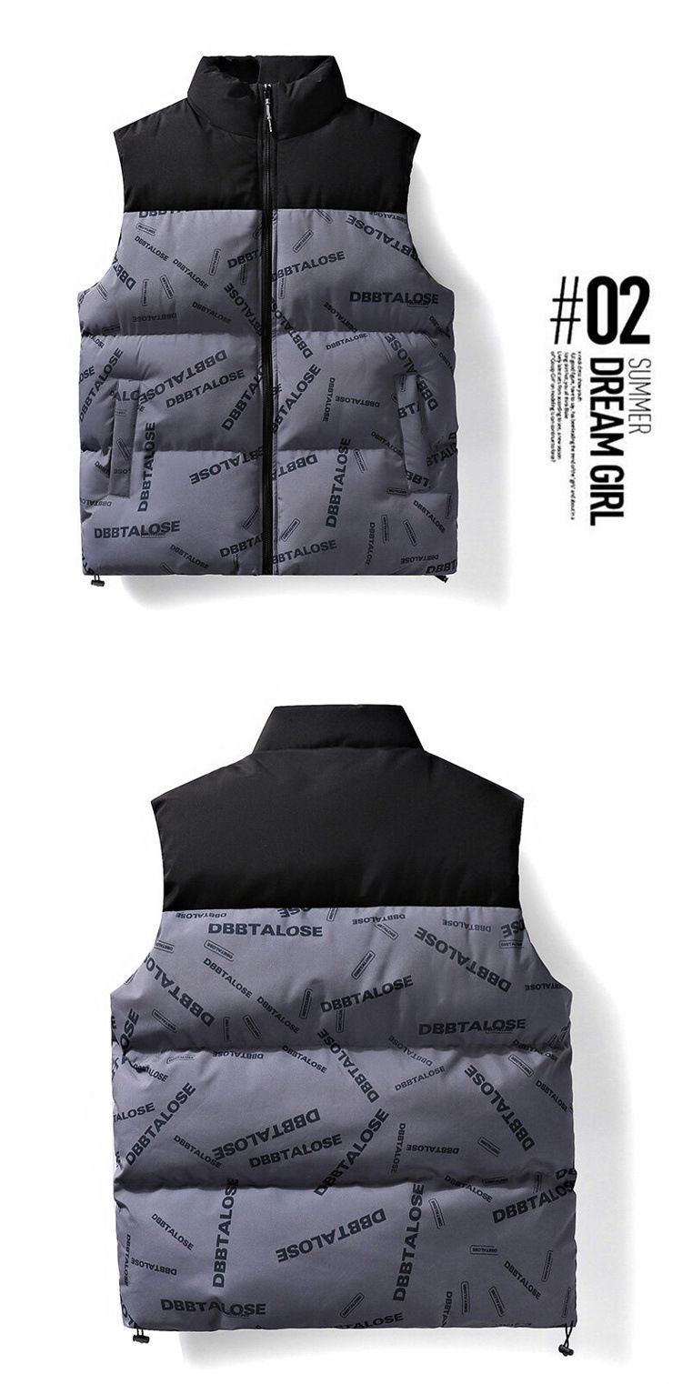 Gesteppte Weste für Herren – Urban Fashion Stehkragen Ärmelloser Mantel mit Patchwork-Design für die Freizeit (Schwarz/Weiß/Grau, M-4XL)_voghion.com