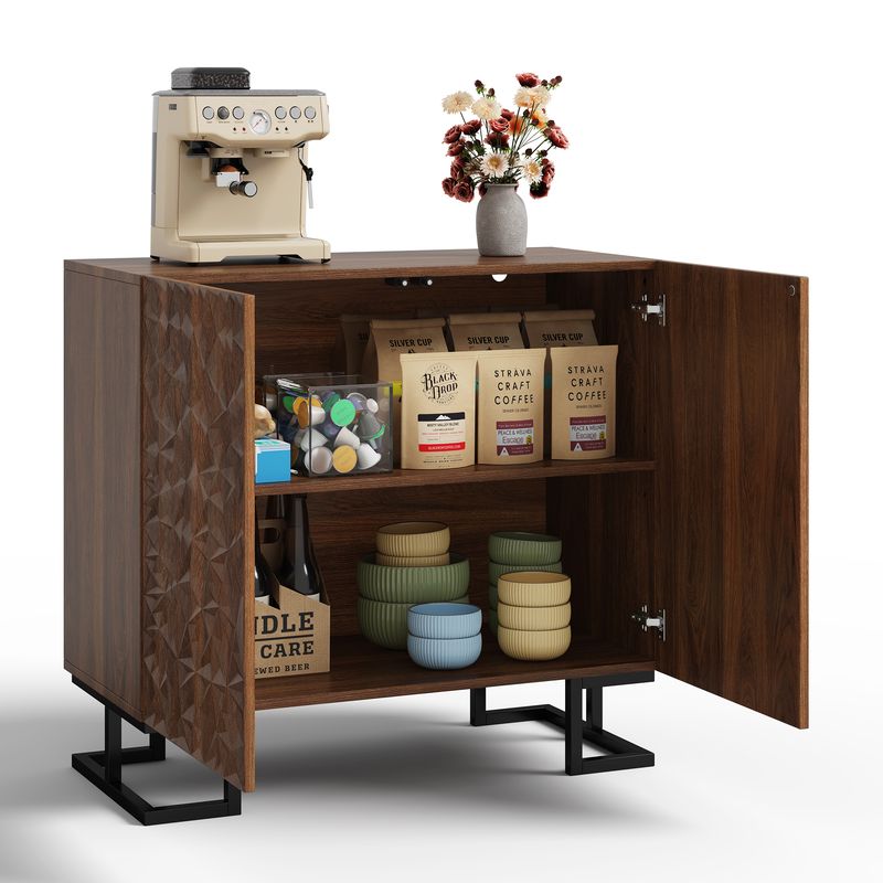 Credenza 80x78 cm Walnussoptik, cassettiera con apertura a pressione, metallo, design moderno_voghion.com