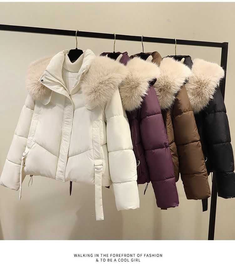 Winter-Pufferjacke für Damen mit Kunstpelzkragen, locker sitzender Kurzmantel, warme Oberbekleidung mit Fleecefutter für Freizeit und Pendeln_voghion.com