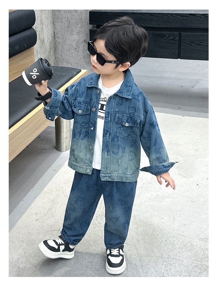 Conjunto vaquero para niño: elegante chaqueta y pantalón vaquero azul de dos piezas (90-150 cm)_voghion.com