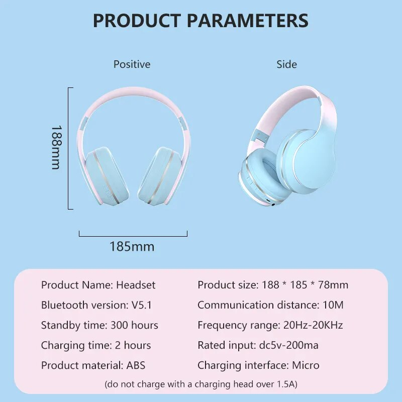 Gradient Color Bluetooth Headsets ireless Headphones Stereo Bass Noise Reduction Foldable Music Helmet Earphone Gift_voghion.com