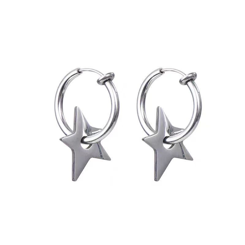 Nuovi orecchini in acciaio al titanio con stella a cinque punte in oro e argento, alla moda e versatili, stile freddo, orecchini con personalità da uomo e da donna, clip per le orecchie_voghion.com