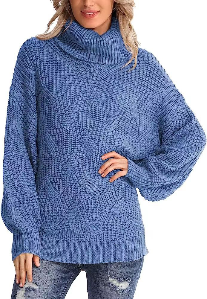 Pull tricoté à col roulé et manches longues pour femme, ample, à la mode_voghion.com