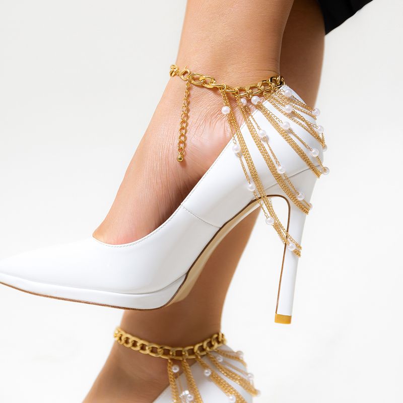 Schuhzubehör Schmuck Temperament Mehrschichtige Quaste Hip Hop Fußkette Für Frauen Übertrieben Perle Geometrische Kette Schuhkette_voghion.com