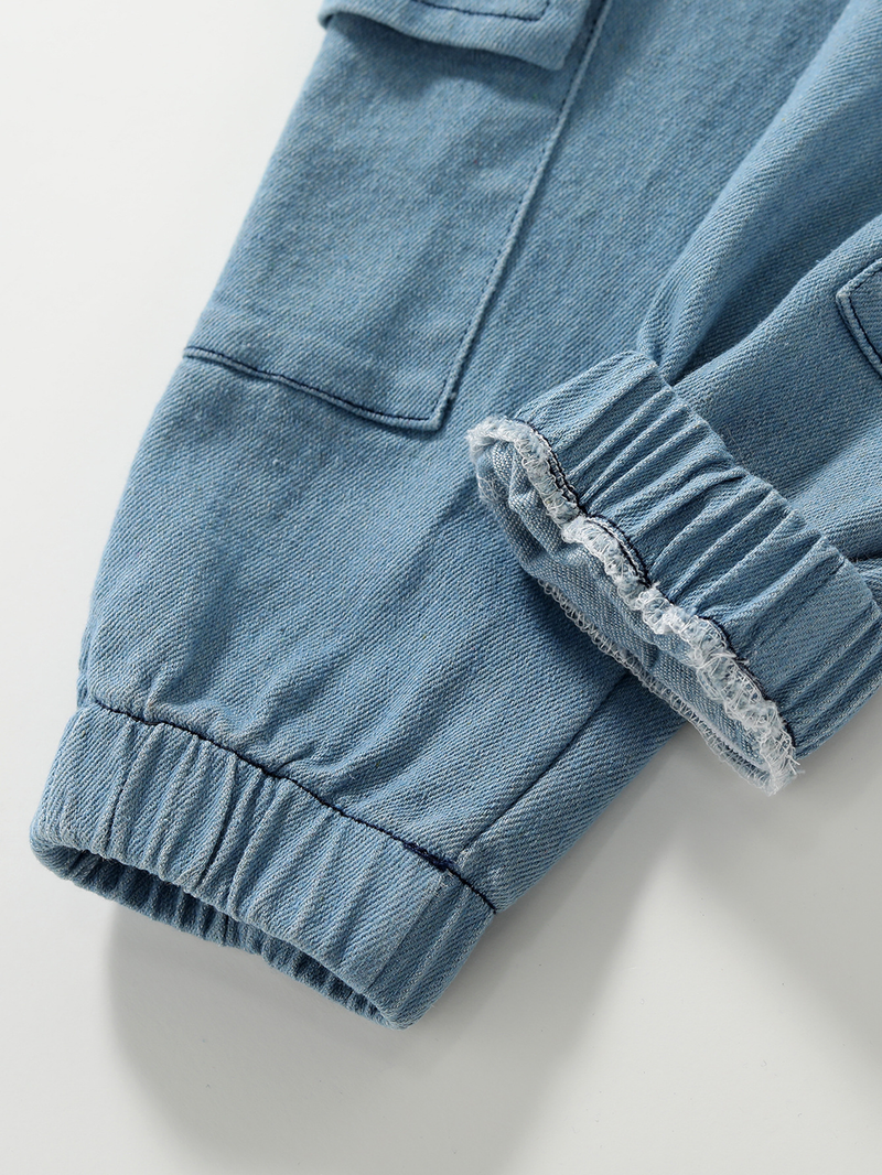 Babykleding Denim cargo jumpsuit-rompertje voor meisjes met riem_voghion.com