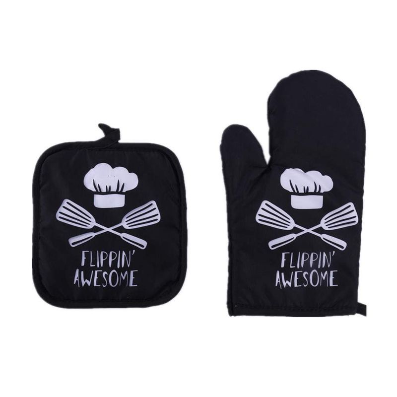 1 Set niedliche, rutschfeste, schwarz-graue Baumwollhandschuhe im nordischen Stil für Küche, Kochen, Mikrowelle, Backen, Grillen, Topflappen, Ofenhandschuhe_voghion.com