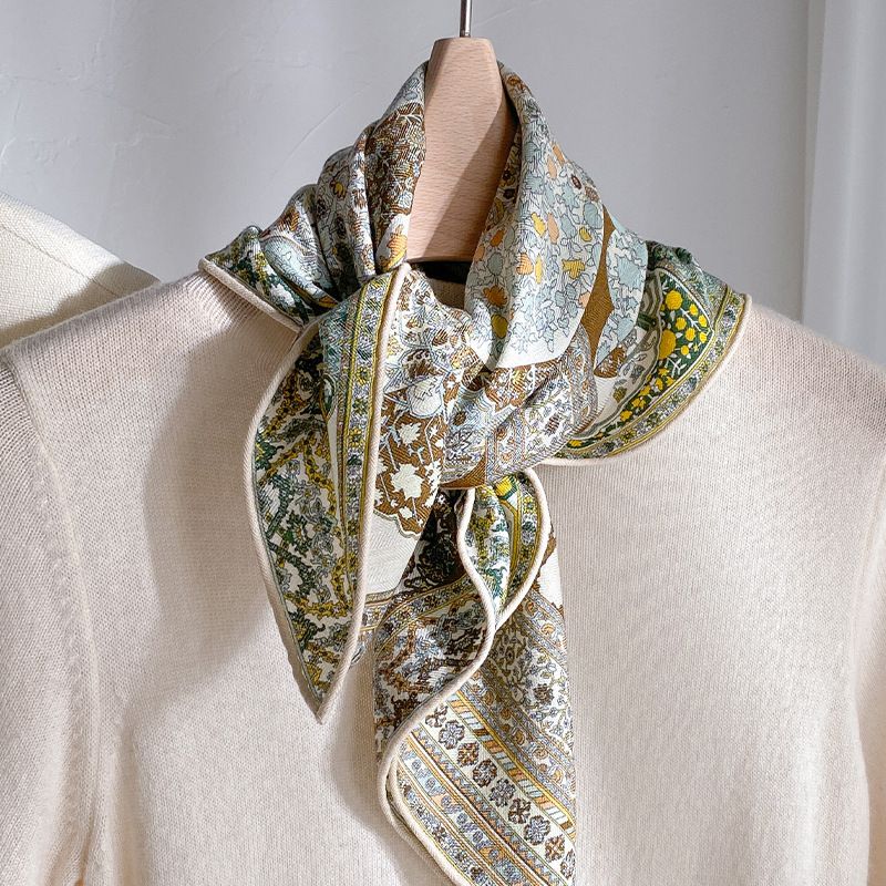 Tappeto persiano bifacciale, diversi colori, 65*65 cm, sciarpa quadrata grande in seta e lana_voghion.com