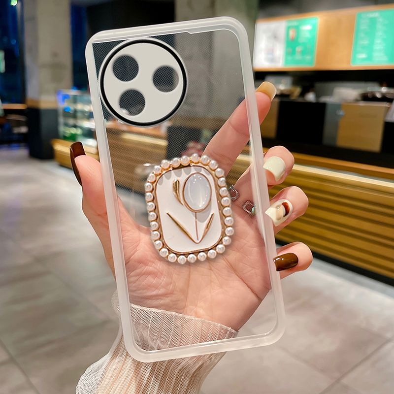 Handyhülle für itel S24 mit Ständerhalter in Blumenform, rundum Schutz für die Kamera, transparente Softcover_voghion.com