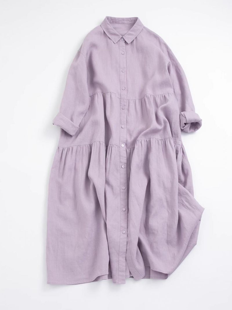 Abbigliamento da donna, autunno, abito in lino New Forest, nove punte, maniche lunghe, vita alta, gonna ampia e ampia, cardigan comodo e gonna lunga in lino e cotone_voghion.com