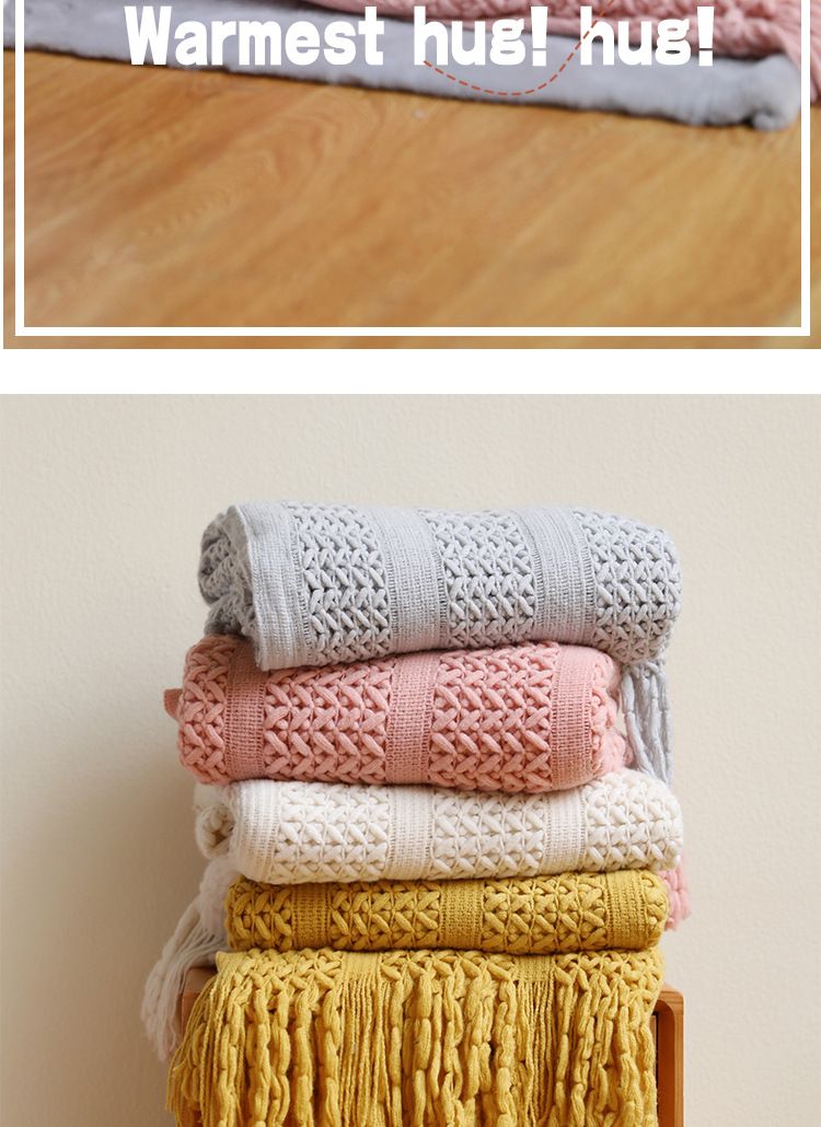 Pletený potah na pohovku v severském stylu, hotelový přehoz, šátek s dutým koncem postele_voghion.com