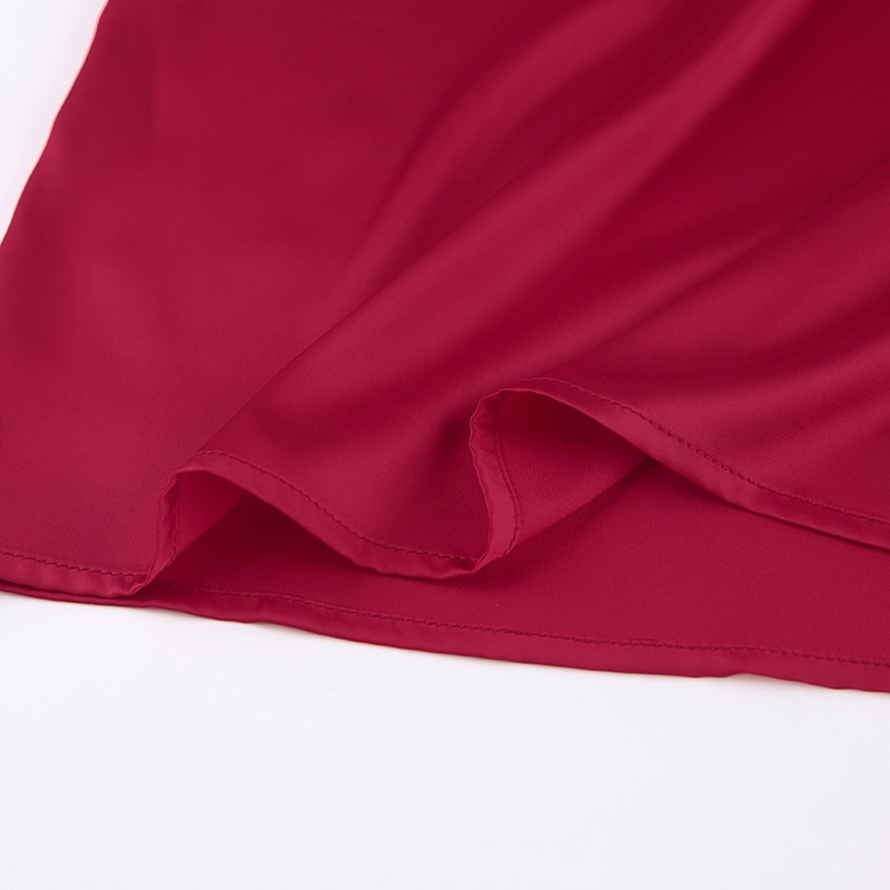 Gonna da donna con temperamento rosso, a coda di pesce, in raso di alta qualità, con maniche a lanterna e gonna di media lunghezza_voghion.com