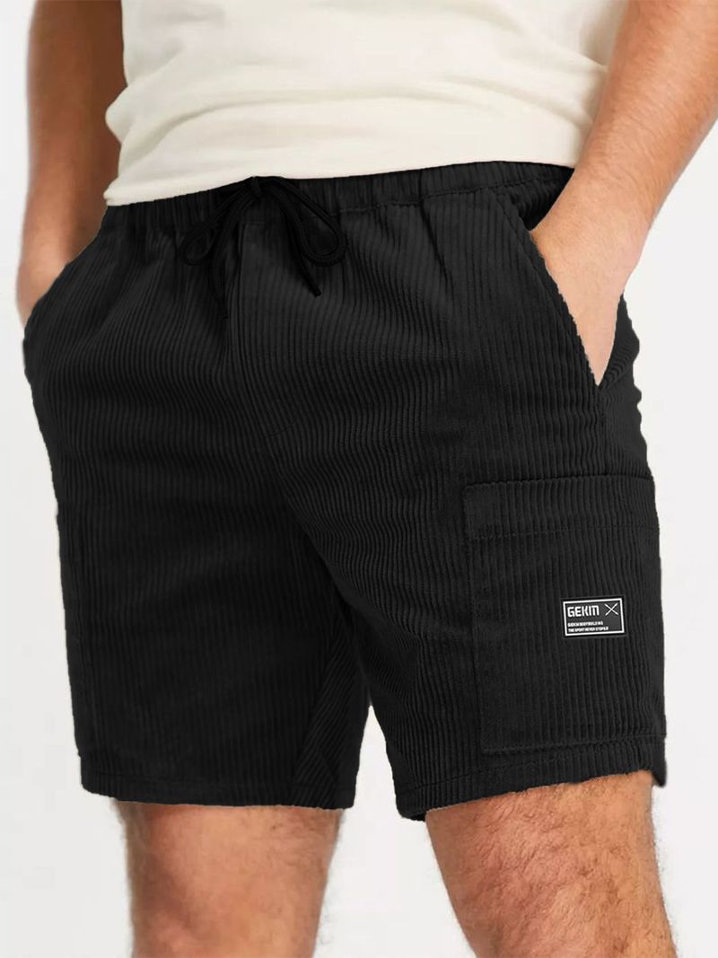 Men's Corduroy Casual Shorts - Breathable Summer Shorts With Drawstring Waist, Trendy Streetwear For Gym & Outings (Black/Grey, S-4XL)_voghion.com