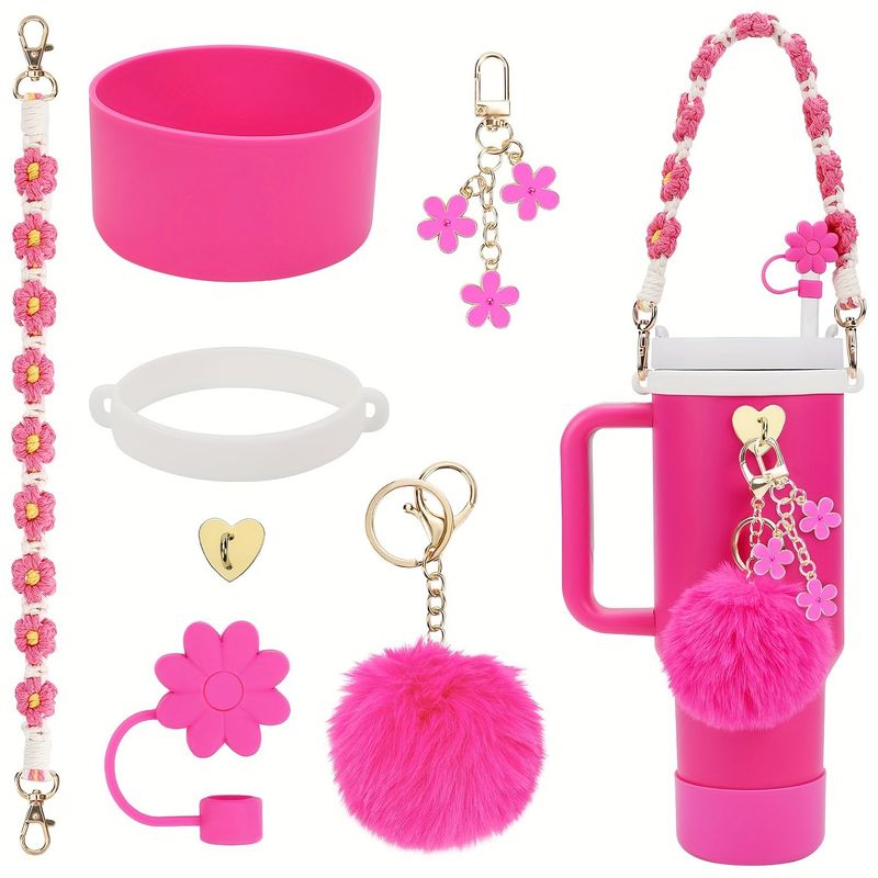 Convient pour les housses de tasse à eau isolées en silicone, les pendentifs en forme de boule de fleur et de corde à main_voghion.com