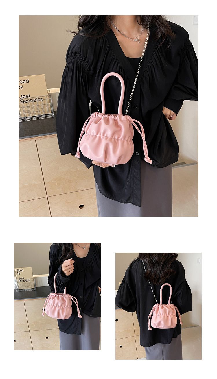 Korean high-end soft glutinous cloud bucket bag, niche pleated handbag, cute ins shoulder crossbody bag_voghion.com