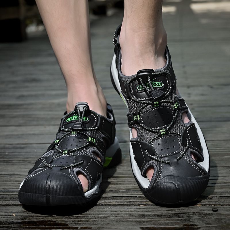Große Sommersandalen, Outdoor-Wanderschuhe aus Rindsleder mit oberer Schicht, lässige Strandschuhe für Herren_voghion.com