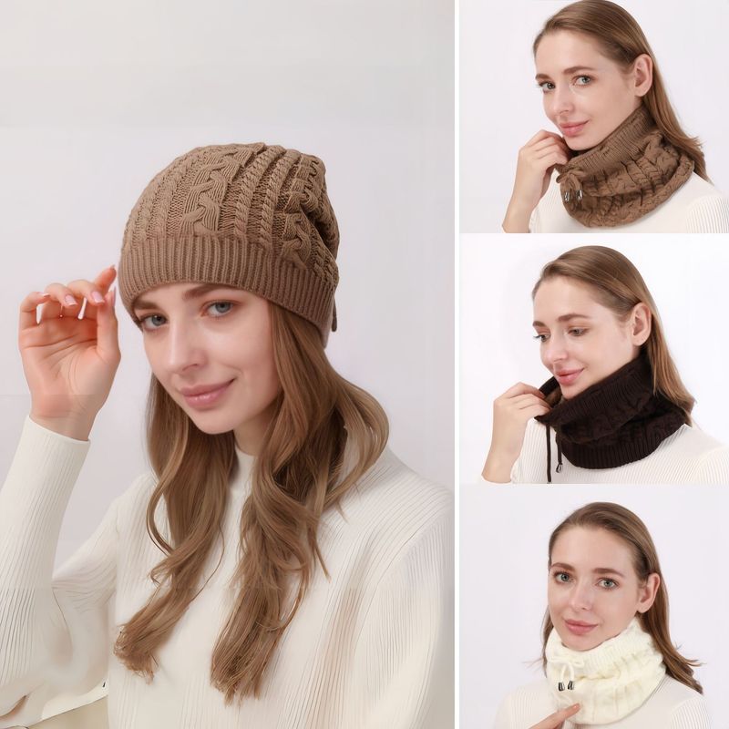 Autumn And Winter Warm Neck Warmer Drawstring Double-Wear Knitted Pullover Women's Hat Ponytail Deer Fleece Fabric_voghion.com