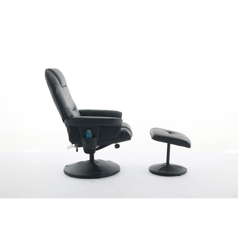 Massagesessel Mit Liegefunktion, Heizung & Hocker, Relax-Fernsehsessel Aus PU-Stoff, 360° Drehung, Schwarz_voghion.com