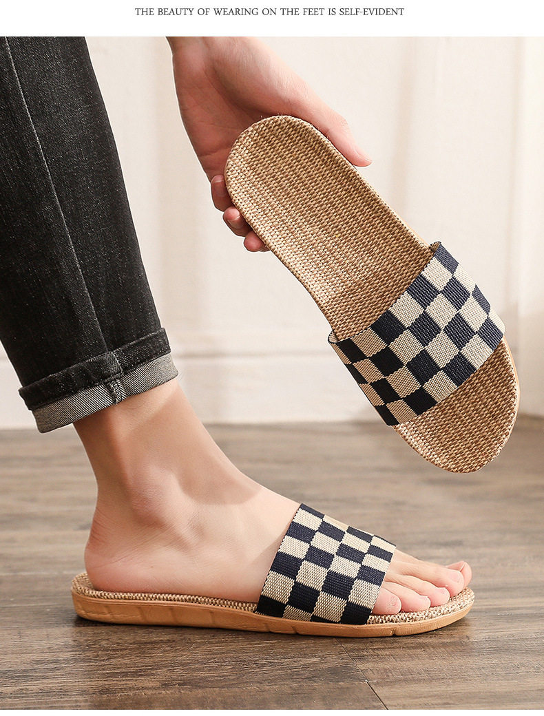 Leinenpantoffeln für den Heimgebrauch im Sommer für Paare, Holzboden, dicke Sohlen, rutschfest, kühle Hausschuhe für den Innenbereich für Frauen im Sommer_voghion.com