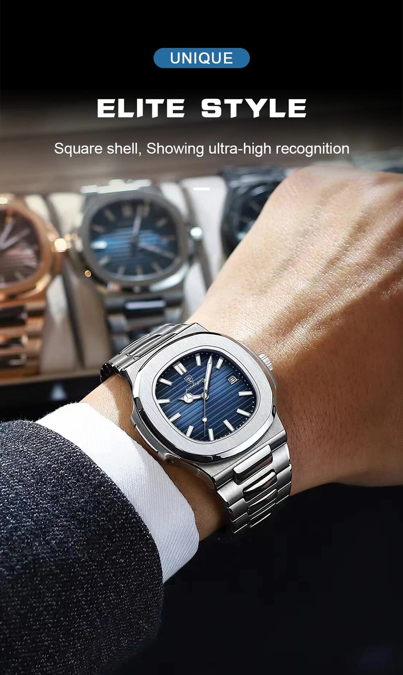Montre à quartz pour homme, montre décontractée, cadran carré, acier inoxydable, calendrier, lumineuse, étanche, montre pour homme, horloge pour homme avec boîte_voghion.com
