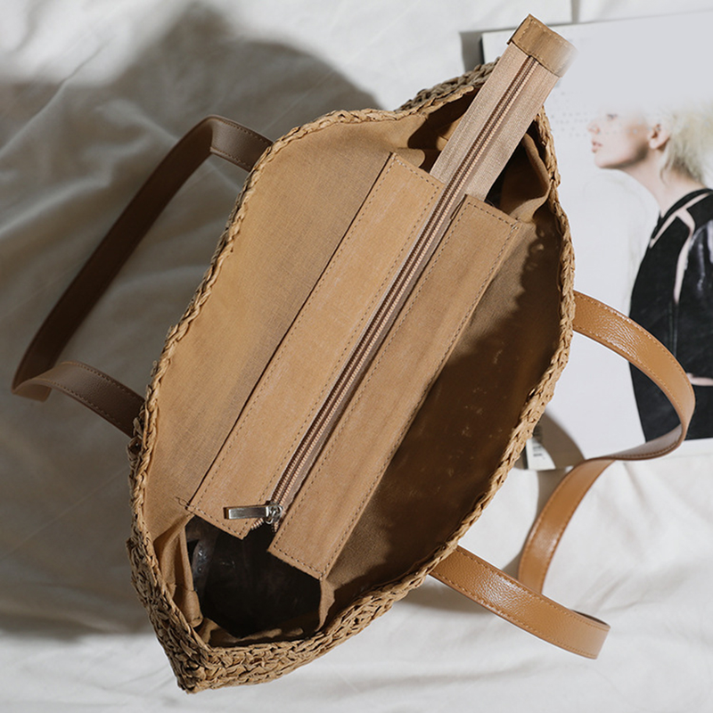 Borsa a tracolla grande intrecciata vintage da spiaggia in paglia rotonda da donna 2023, in rafia, con cerchio in rattan, bohémien, estate, vacanze, boho_voghion.com
