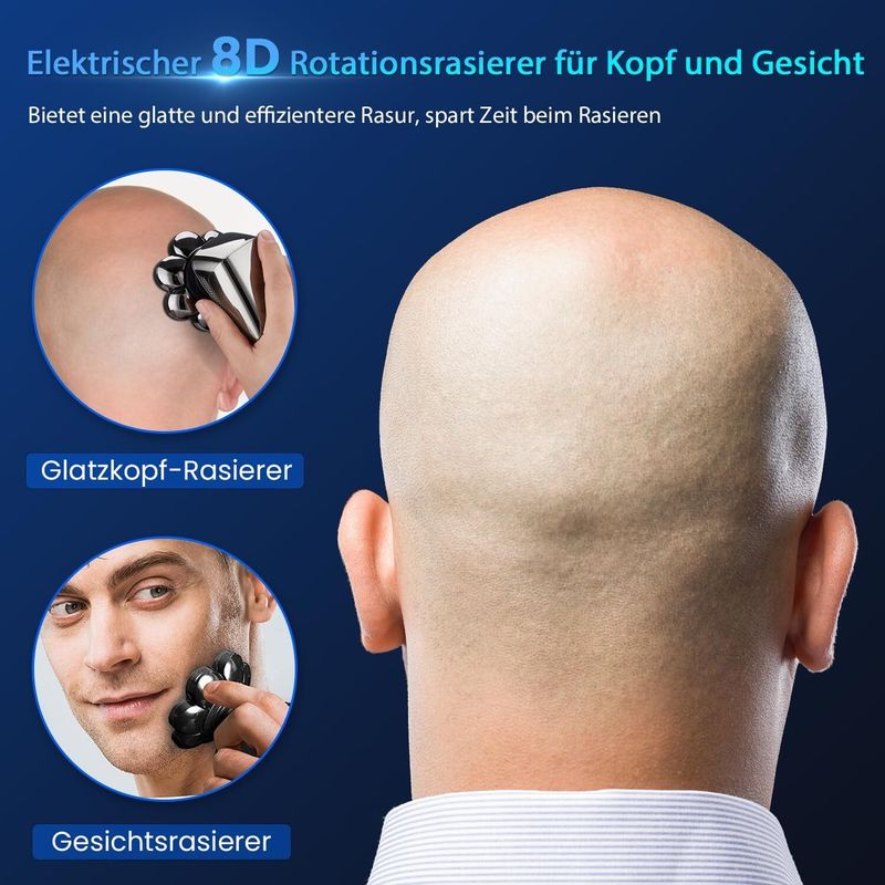 Elektrischer Kopfrasierer für Männer 8D Verbesserter 6-in-1 Glatzen-Wasserdichter Nass-/Trockenrasierer_voghion.com