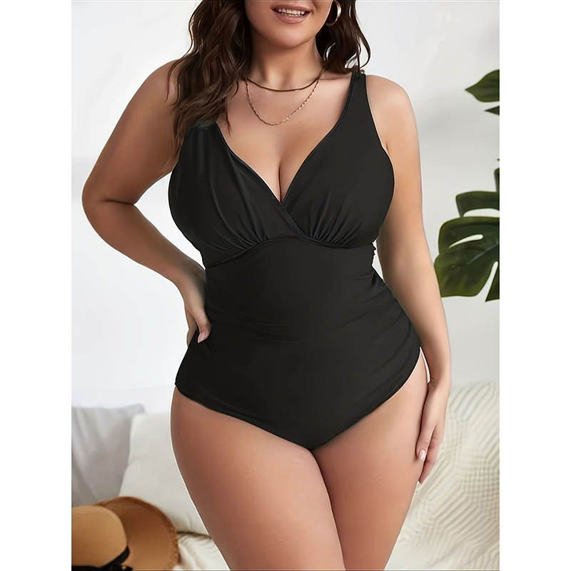 GraceChic GraceChic GraceChic 2025 Neuer europäischer und amerikanischer Stil, einfarbiger, figurformender Badeanzug in Übergröße, hochwertige Bikini-Bademode für Damen, Badebekleidung für heiße Quellen_voghion.com