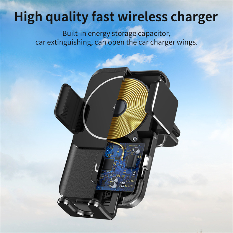 Soporte para móvil de coche con condensador grande de alta potencia de 15W, carga inalámbrica adecuada para cargador Apple_voghion.com