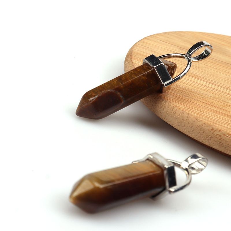 Halskette mit sechseckigem, spitzem Kristallanhänger – natürlicher Amethyst, Rosenquarz, Tigerauge und mehr – Yoga-Pendel_voghion.com