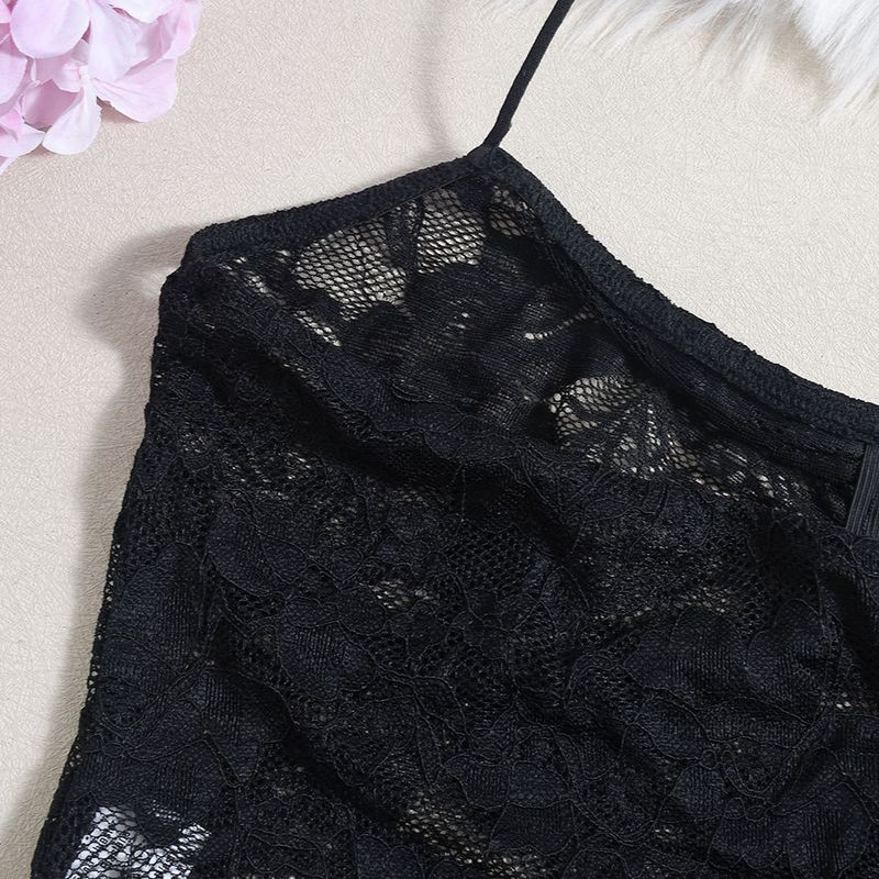 Sexy Spitzen-Bralette-Top – Rückenfreies Camisole aus transparentem Netzstoff mit Bindedetail | Blumenmuster, dehnbar und atmungsaktiv | Clubwear (Schwarz, S/M/L)_voghion.com