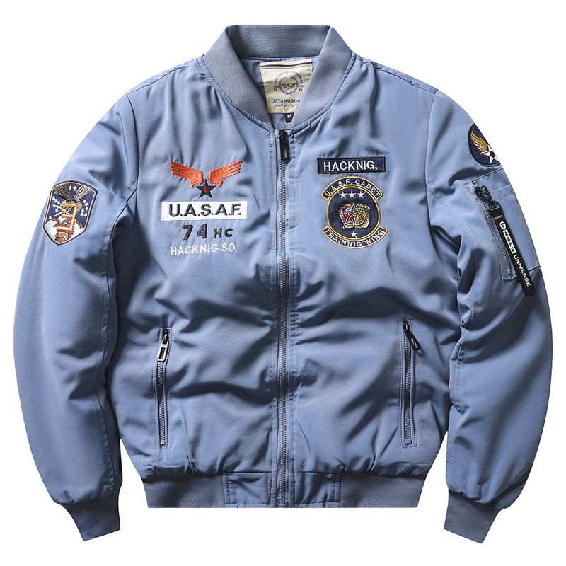 Herrenbekleidung: Trendige bestickte Bomberjacke für Herren – dicker Arbeitsmantel aus Baumwolle in Militärgrün, locker sitzende Winterjacke im Baseball-Stil_voghion.com