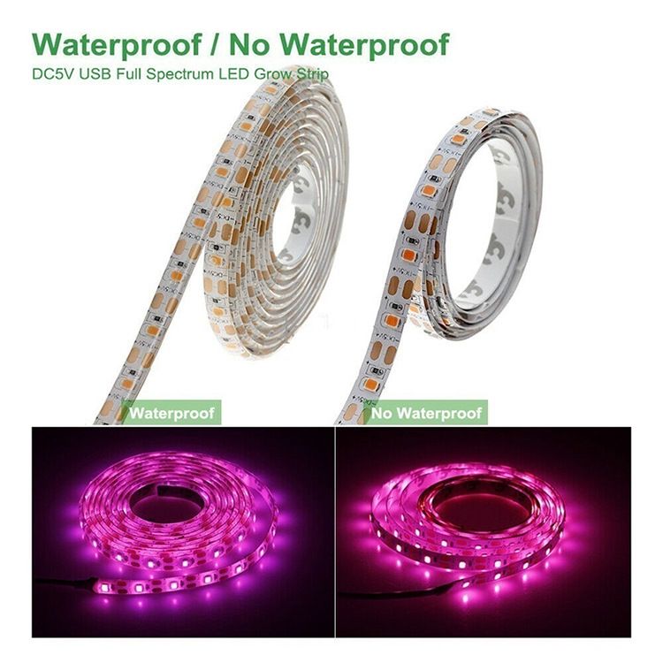 Taśma świetlna USB LED do uprawy roślin doniczkowych, elastyczna lampa o pełnym spektrum z 60 diodami LED, wodoodporna IP20/IP65, opcje długości 1/2/3/4/5 metrów_voghion.com