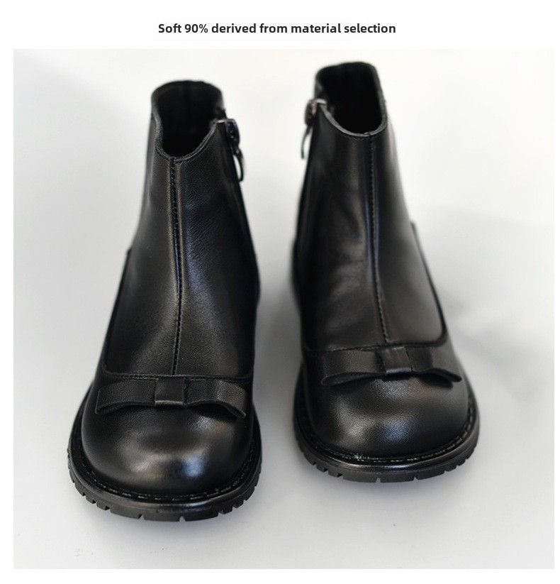Sapatos infantis meninas sapatos de couro preto princesa Martins botas outono e inverno único algodão médio tubo curto fundo macio lã zíper_voghion.com