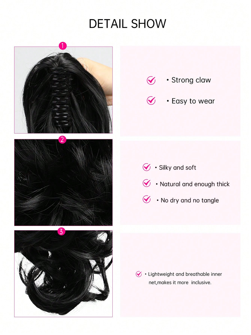 12" (Approx. 30 Cm) 130g Claw Synthetic Large Wave Extensions ,Multi-Color Option,The Ponytail Adopts A Newly Upgraded_voghion.com