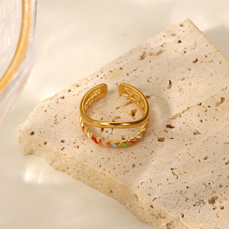 INS neue Edelstahl alt vergoldet Emaille Schmuck Farbe Öl tropft Fried Douh Twists Doppel-Schicht geformt Öffnung_voghion.com