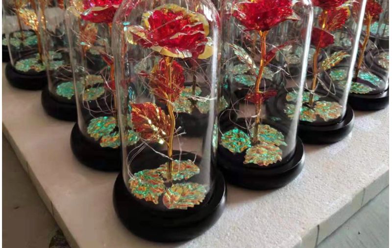 Casa e giardino Natale Fiore immortale Paralume in vetro con luce Led Rosa Simulazione Fiore Luce notturna Acrilico Regalo creativo_voghion.com