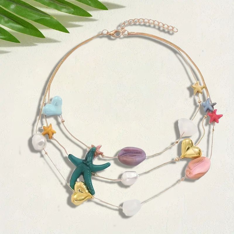 Jewelry Sets Necklace Earring Set Ring Bracelet Set New Resin Beach Style Shell Starfish Women's Accessories Necklace_voghion.com