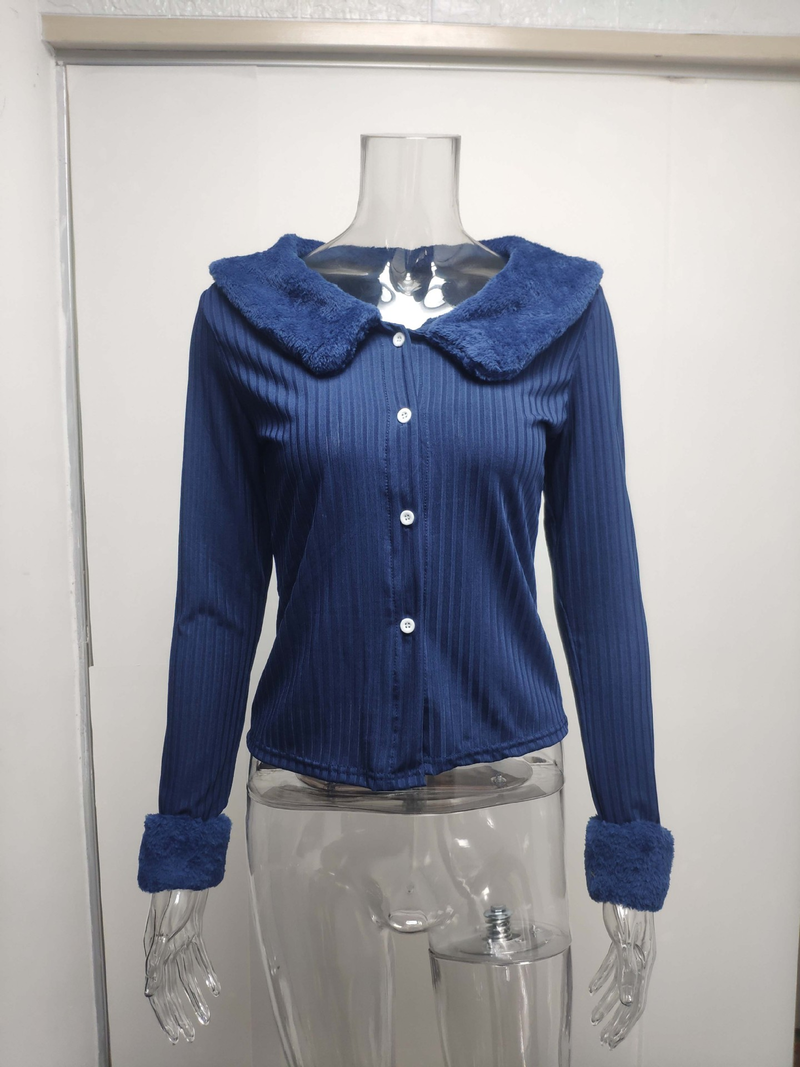 Women's Long-sleeved Tops Sexy Fur Collar Knitted Jacket Tops For Women_voghion.com
