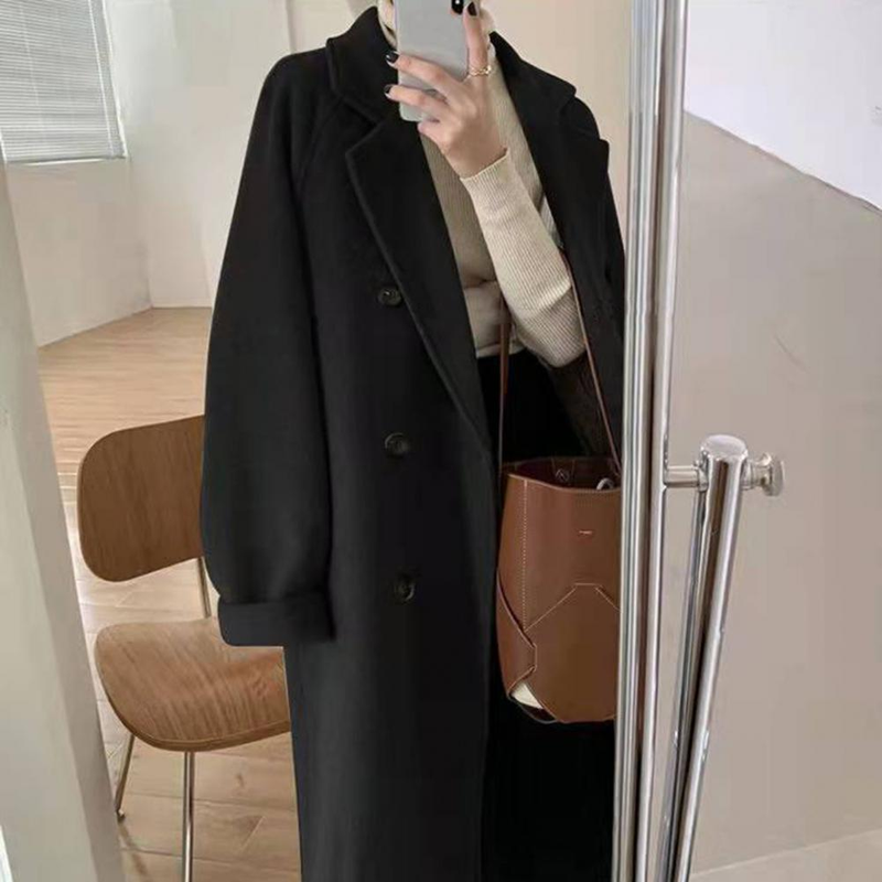 RDMQ 2023 Vrouwen Wollen Jas Wasbare Stijlvolle Knoppen Riem Overjas Herfst Winter Vrouwen Uitloper Lange Mouw Streetwear_voghion.com