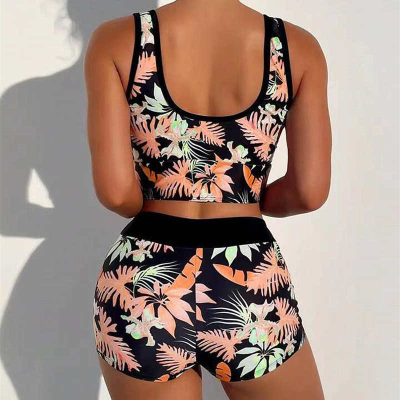2024 New Printed Skirt Conservative Women's Split High Waist Tankini Swimsuit_voghion.com