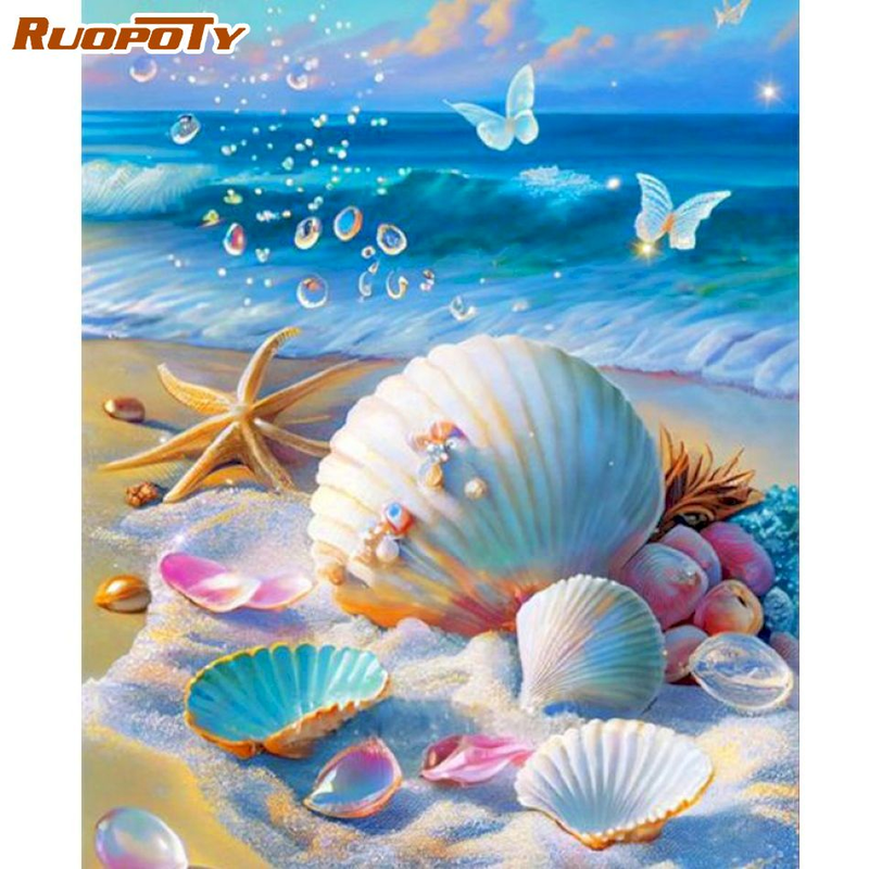 RUOPOTY 40×50CM Molerei no Zuelen Handmolerei Dekorativ Molereien Strandmuschelen Wunnzëmmerdekoratioun Kaddo_voghion.com