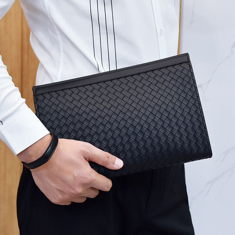 Portafoglio da uomo con texture intrecciata, grande capacità, casual da lavoro, pochette, busta portadocumenti_voghion.com